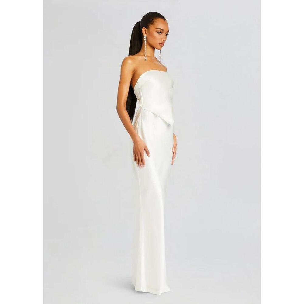 NWT Retrofete Skye White Satin Bridal Strapless Wedding Designer Dress Large Tie